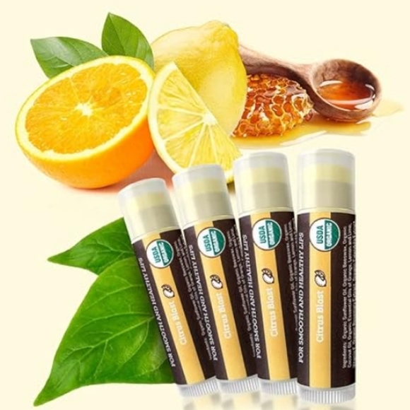 4 Pack Organic Best Lip Balm Repair Chapstick for Dry Cracked Lips Citrus Blast - Picture 2 of 7